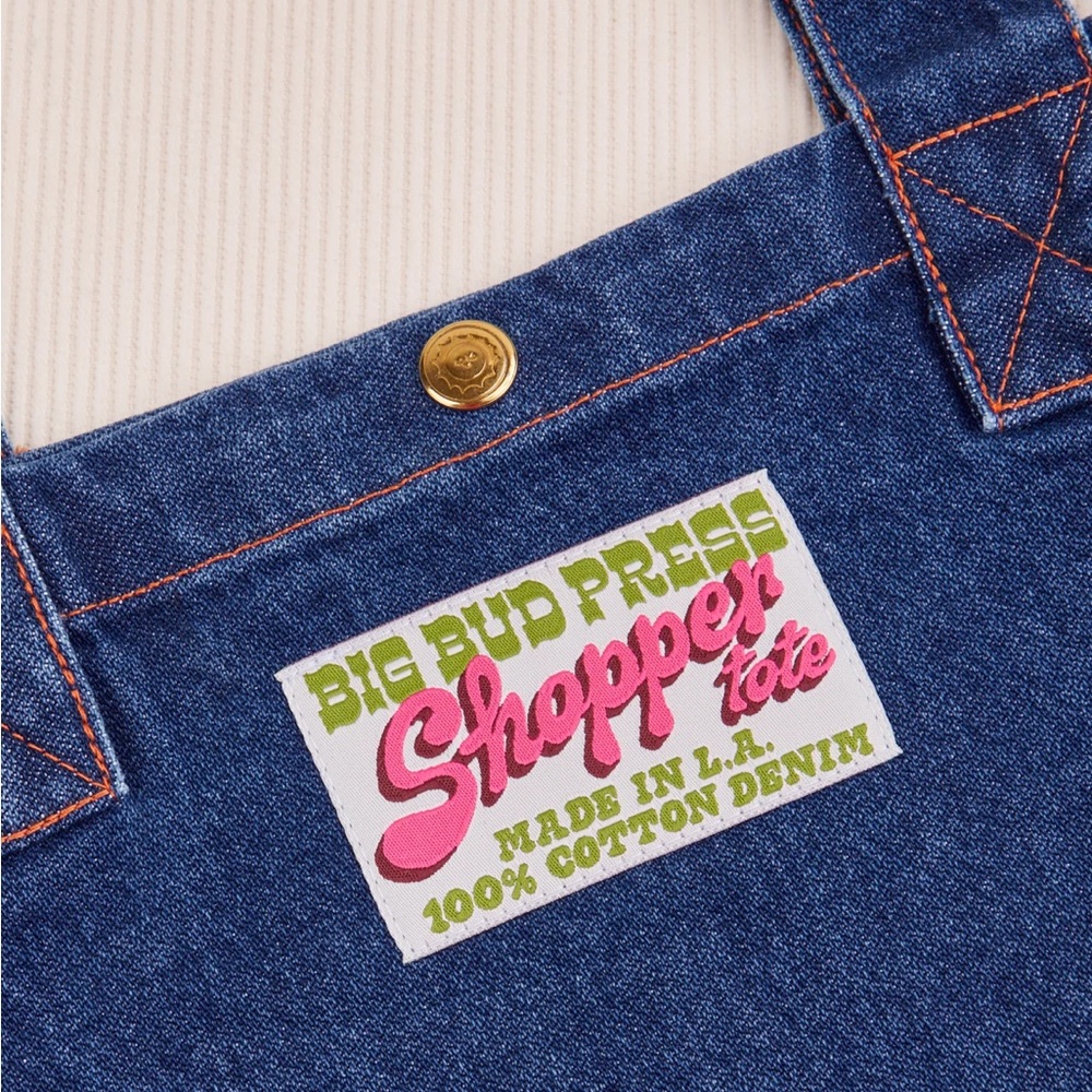 NWOT Big Bud Press Dark Wash Denim Shopper Tote Bag - Picture 3 of 8